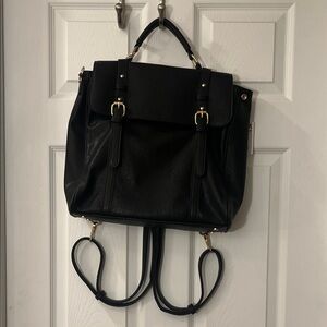 Classic Black Women's Convertible Backpack / Crossbody Bag